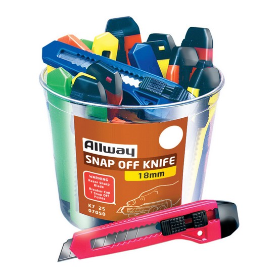 Allway 8- Point 18mm Snap Off Knife, 25/bucket,Neon QDS ONLY (K7-25)