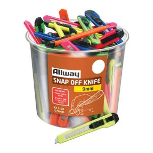 Allway 13-Point 9mm Snap Off Knife, 50/bucket, Neon, bagged (K13-50)