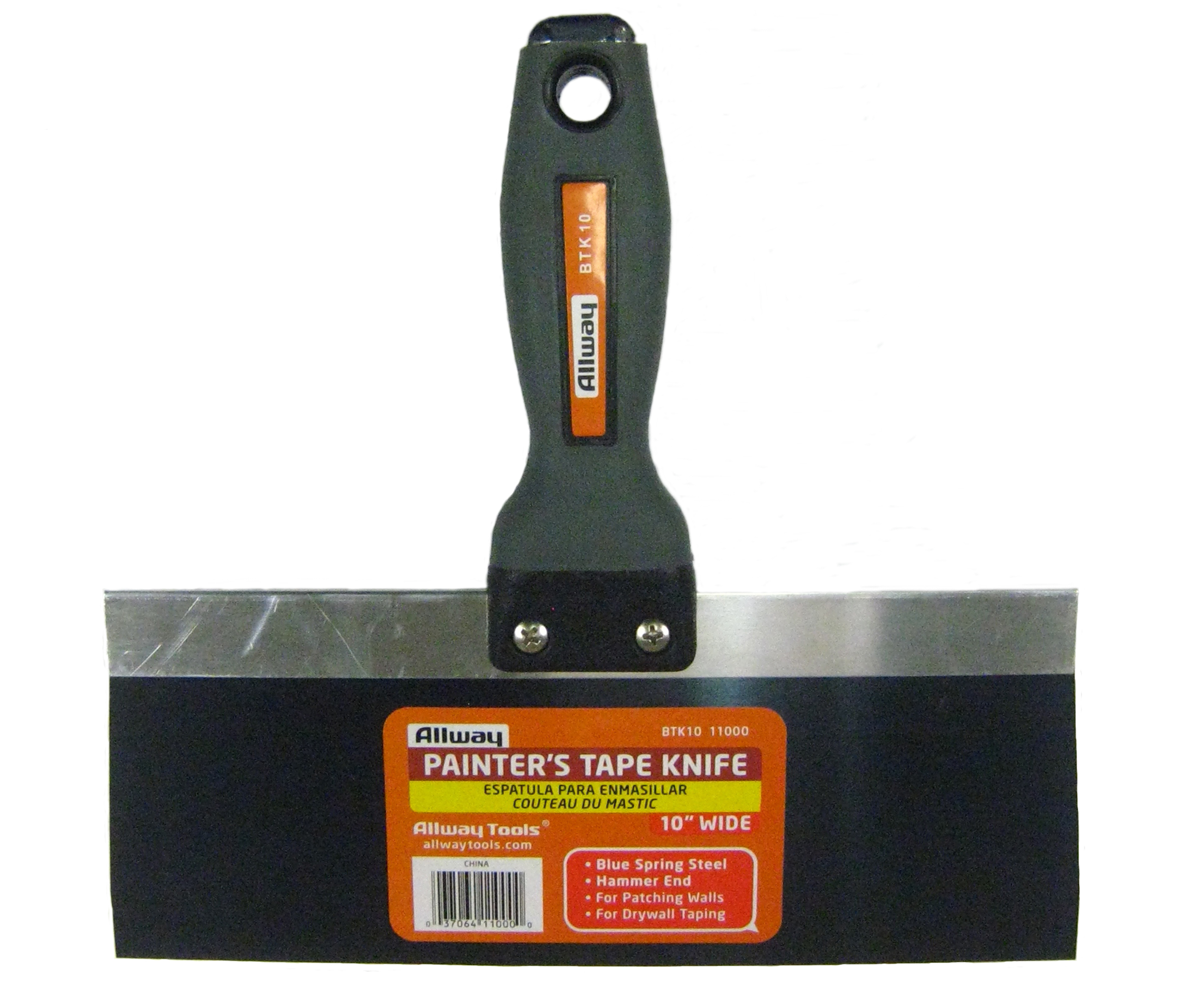 Allway 10" Soft Grip Blue Spring Steel Tape Knife, Hammer End, labelle (BTK10)