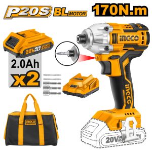 Ingco Industrial 20V Brushless Motor Lithium-Ion impact driver Charger & 2 Batteries