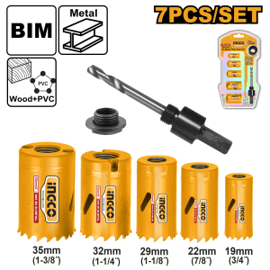 Ingco 7pcs Bi-metal hole saw set